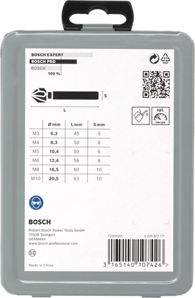 Juego de 6 brocas avellanadoras Bosch PRO de acero rápido para metales blandos.